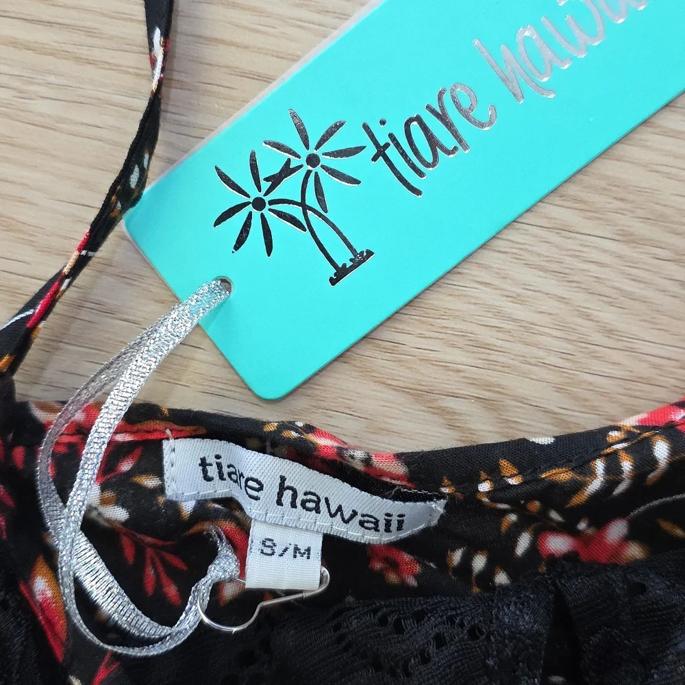 Tiare Hawaii Floral Lace-Trim Beach Cover-Up in Black and Red